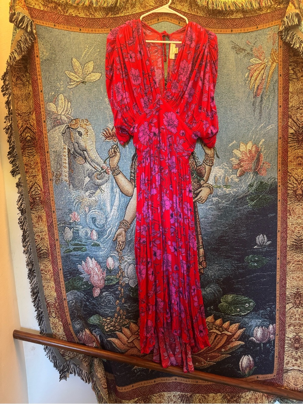 Band of Gypsies Red Maxi Dress with Purple Floral Print